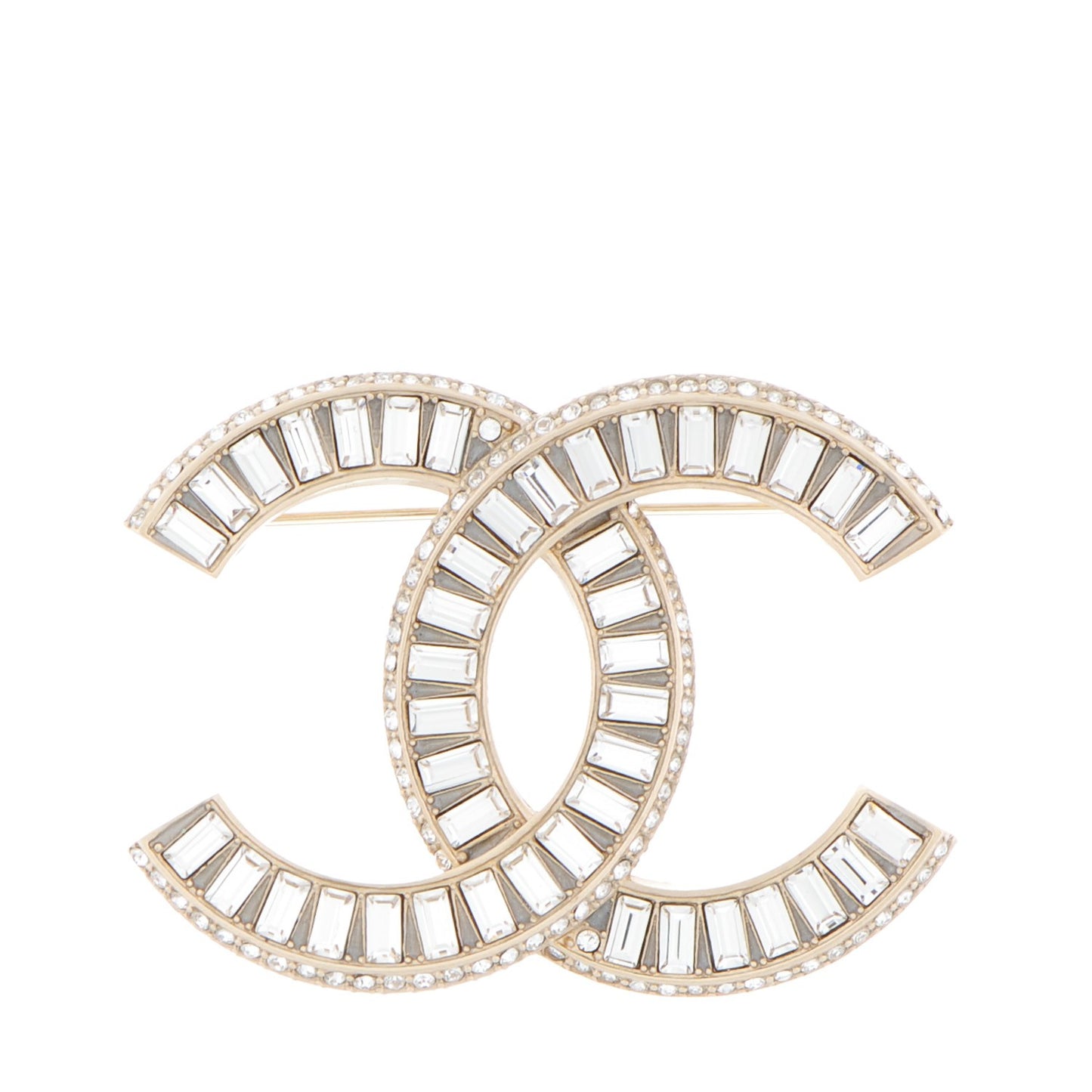 Baguette Crystal CC Brooch Gold