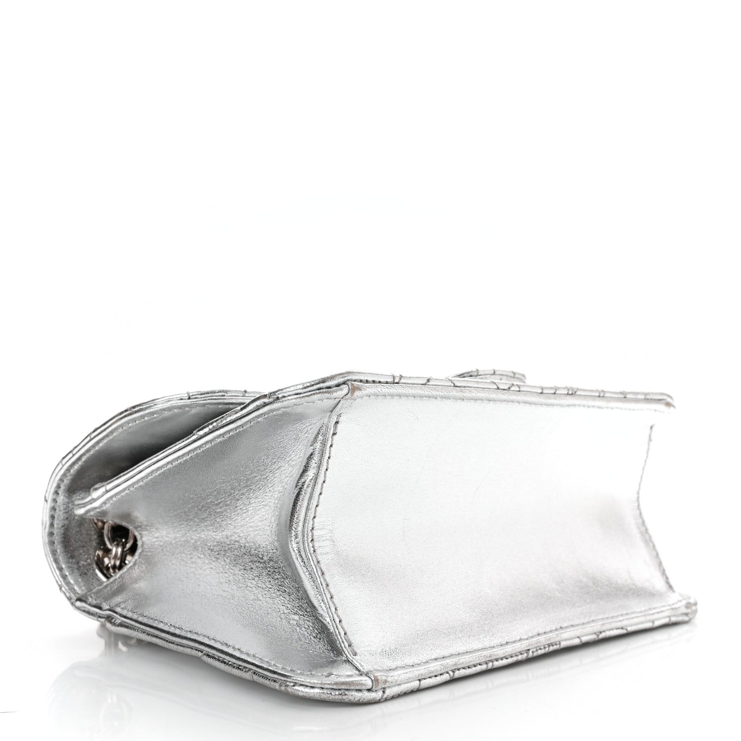 Calfskin Quilted Gancini Flap Bag Silver