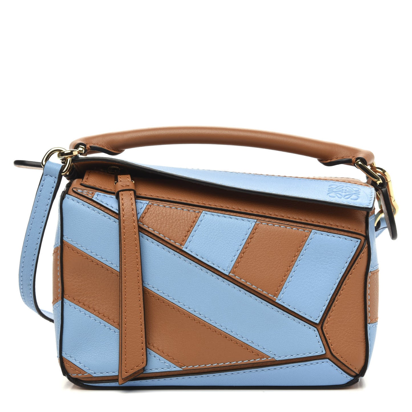 Calfskin Rugby Mini Puzzle Bag Blue Tan