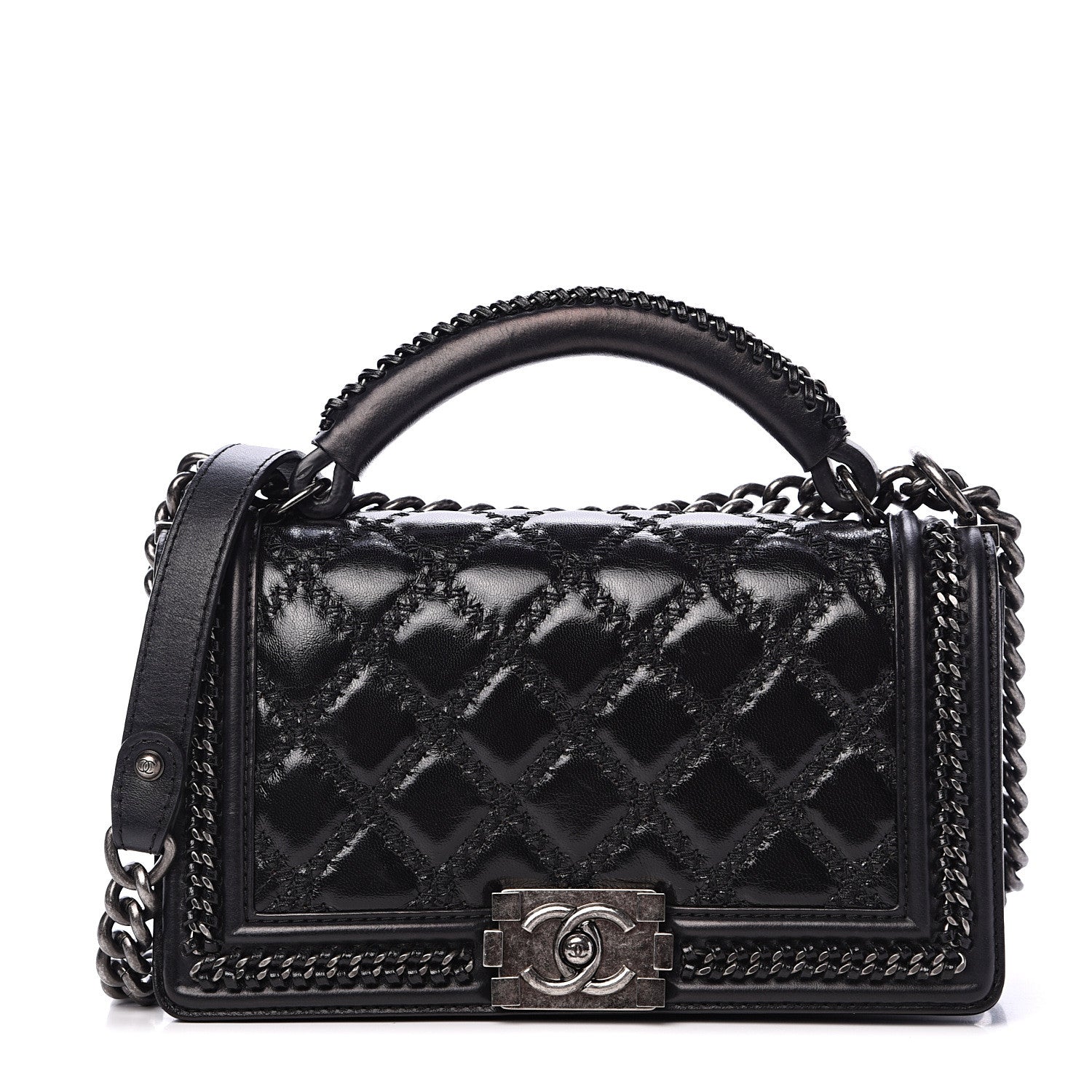 Chanel Calfskin Quilted Medium Top Handle Boy Flap Black 1 of 12