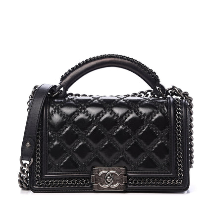 Chanel Calfskin Quilted Medium Top Handle Boy Flap Black 1 of 12