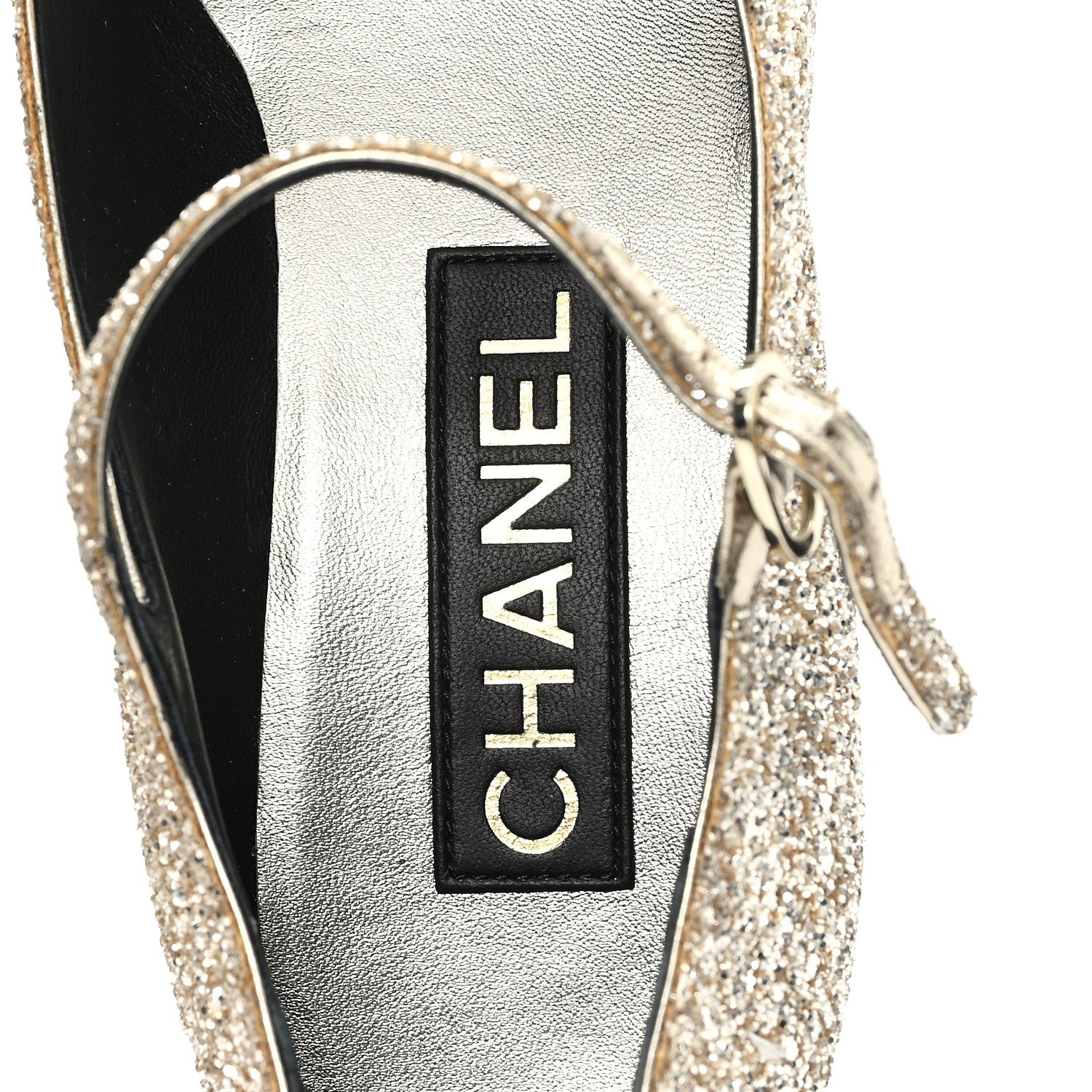 Chanel Glitter Lambskin Cap Toe CC Mary Jane Pumps 37.5 Light Gold Black 8 of 9