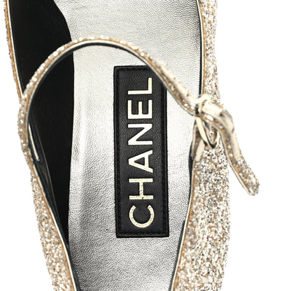 Chanel Glitter Lambskin Cap Toe CC Mary Jane Pumps 37.5 Light Gold Black 8 of 9