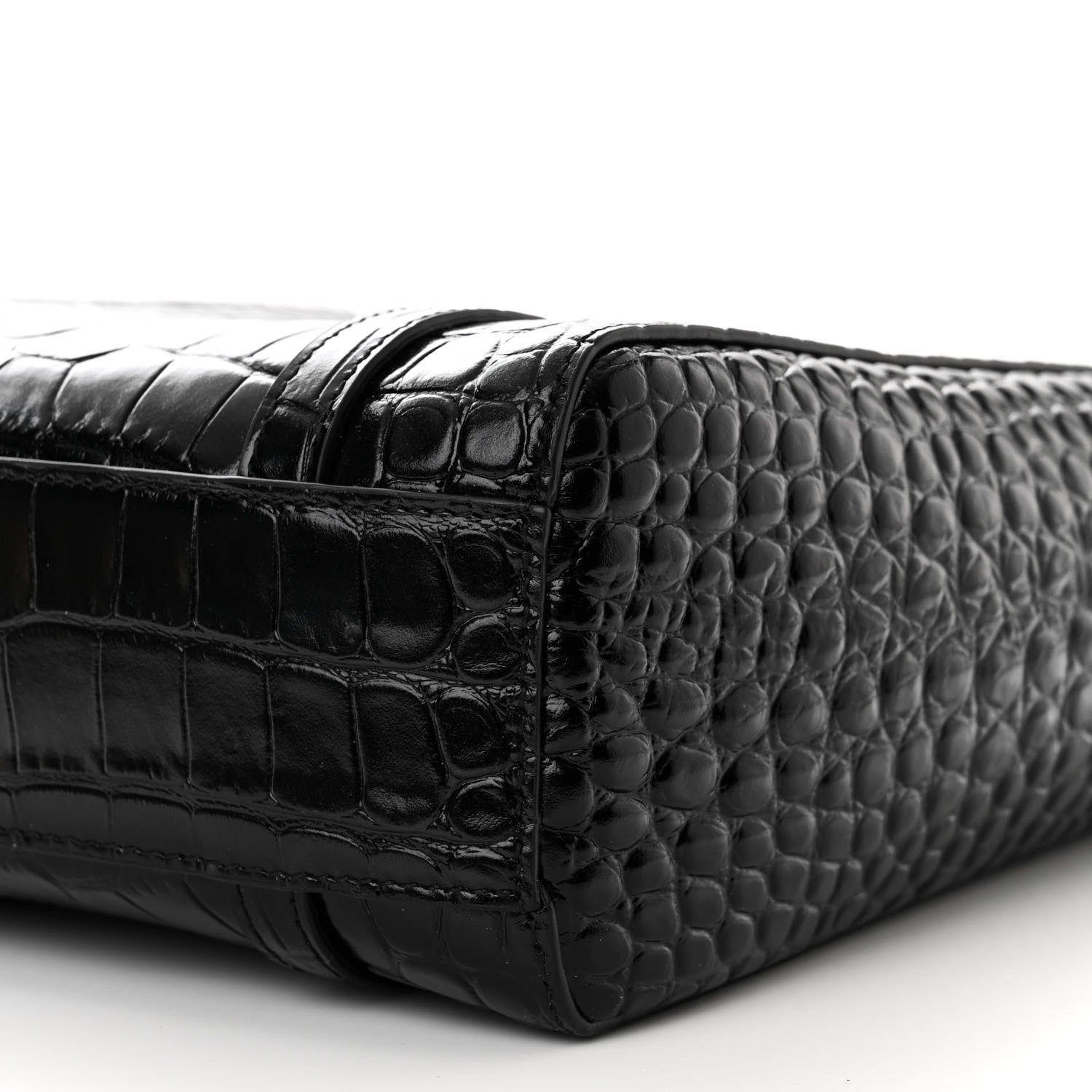 Balenciaga Shiny Calfskin Logo Crocodile Embossed XXS Everyday Tote Black 10 of 14