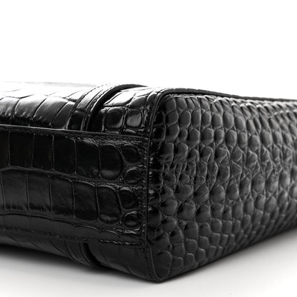 Balenciaga Shiny Calfskin Logo Crocodile Embossed XXS Everyday Tote Black 10 of 14