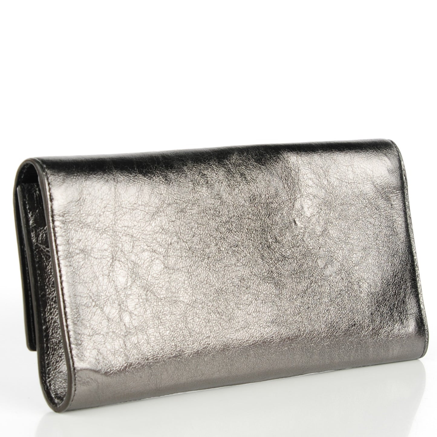 Metallic Leather Small Belle De Jour Clutch Dark Silver