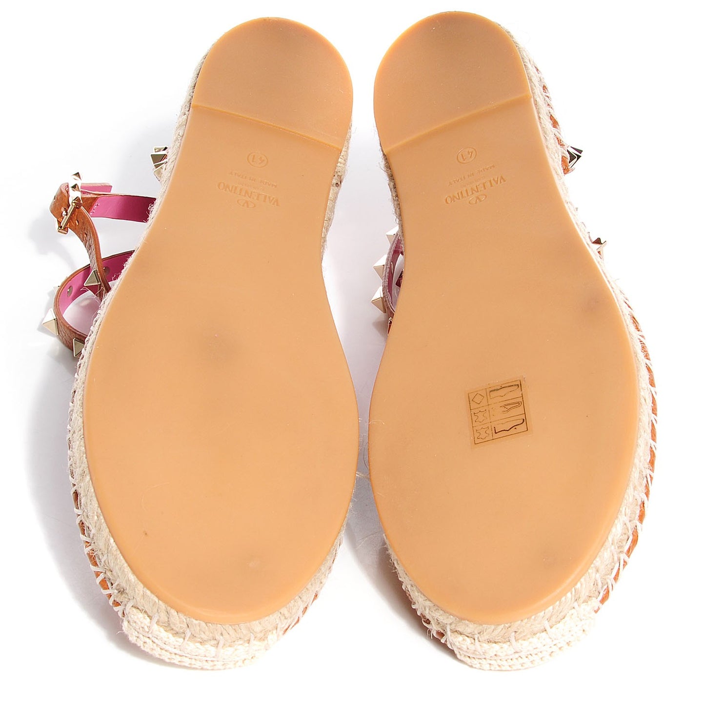 Grained Calfskin Rockstud Ankle Wrap Espadrille Flats 41 Light Cuir