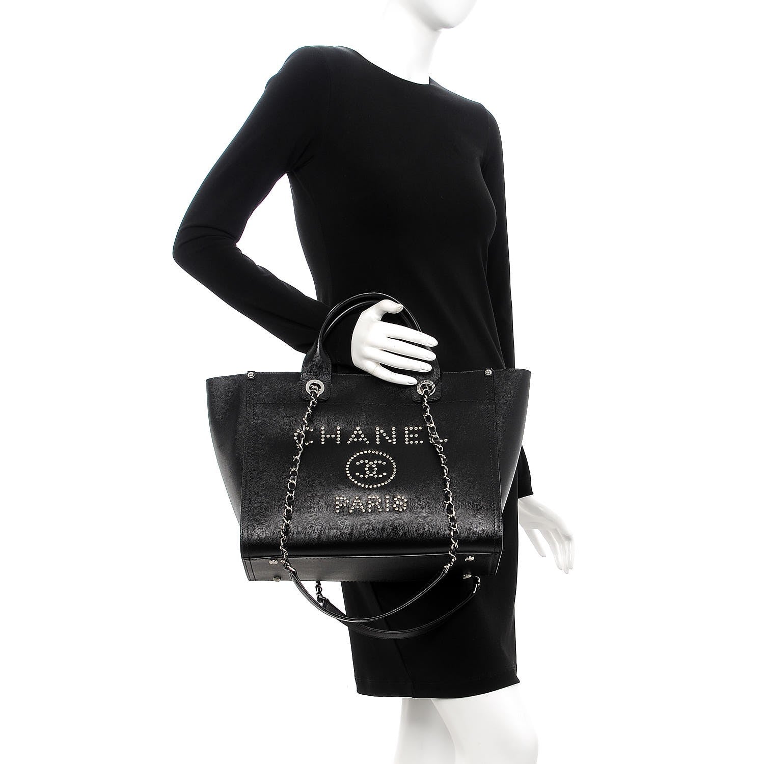 Chanel Caviar Small Studded Deauville Tote Black 3 of 10