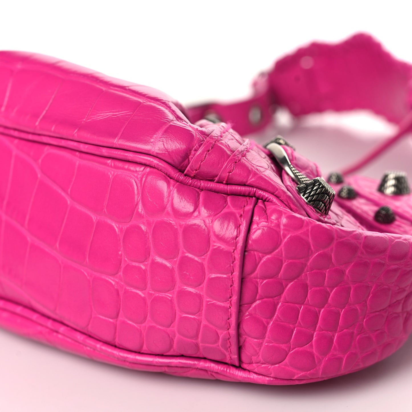 Extra Supple Calfskin Crocodile Embossed XS Le Cagole Shoulder Bag Lipstick Pink