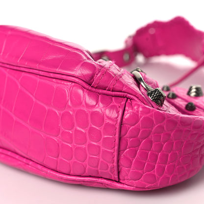 Balenciaga Extra Supple Calfskin Crocodile Embossed XS Le Cagole Shoulder Bag Lipstick Pink 9 of 9