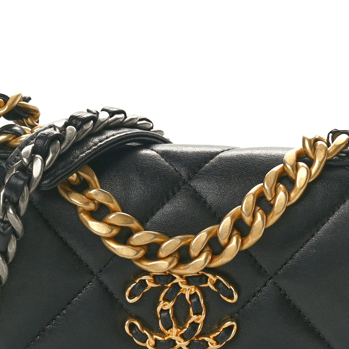 Goatskin Quilted Chanel 19 Glasses Case With Chain Black