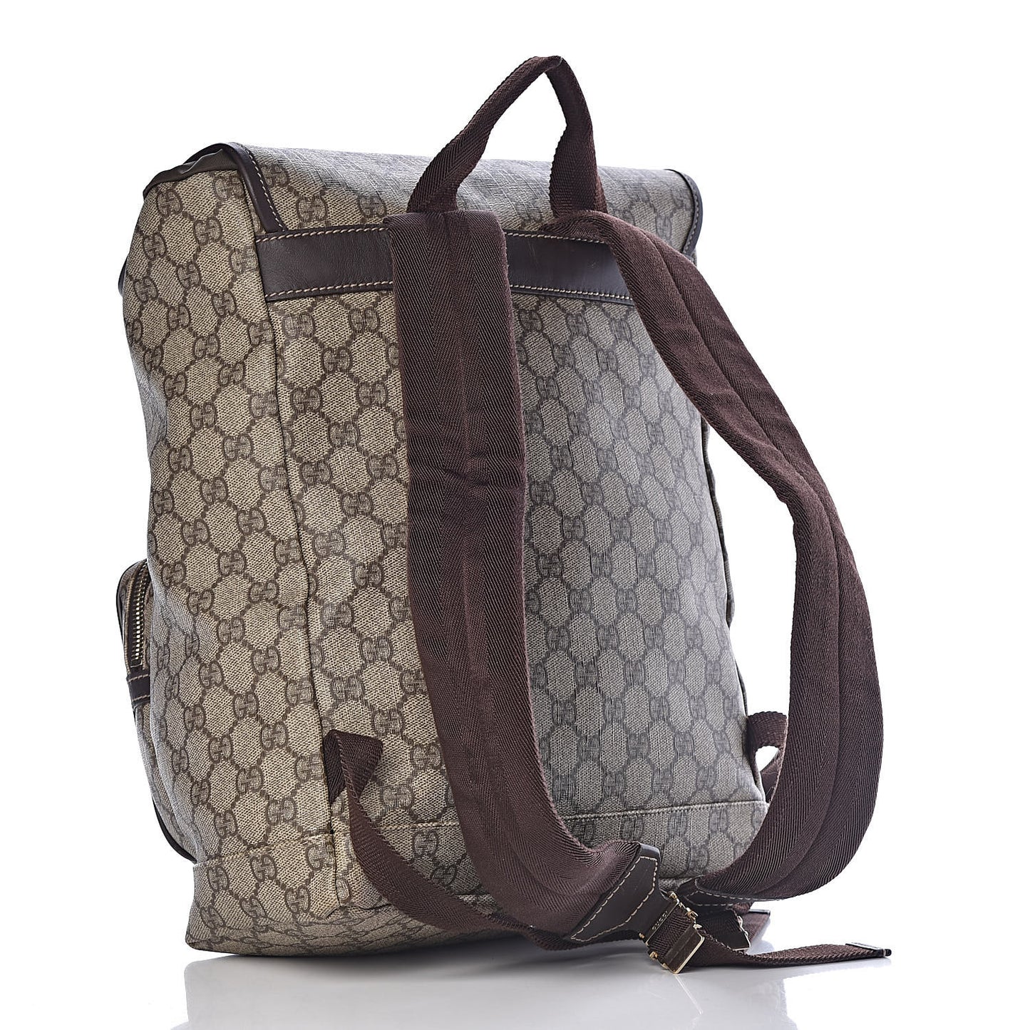GG Supreme Monogram Medium Single Buckle Rucksack Backpack Beige Ebony Brown