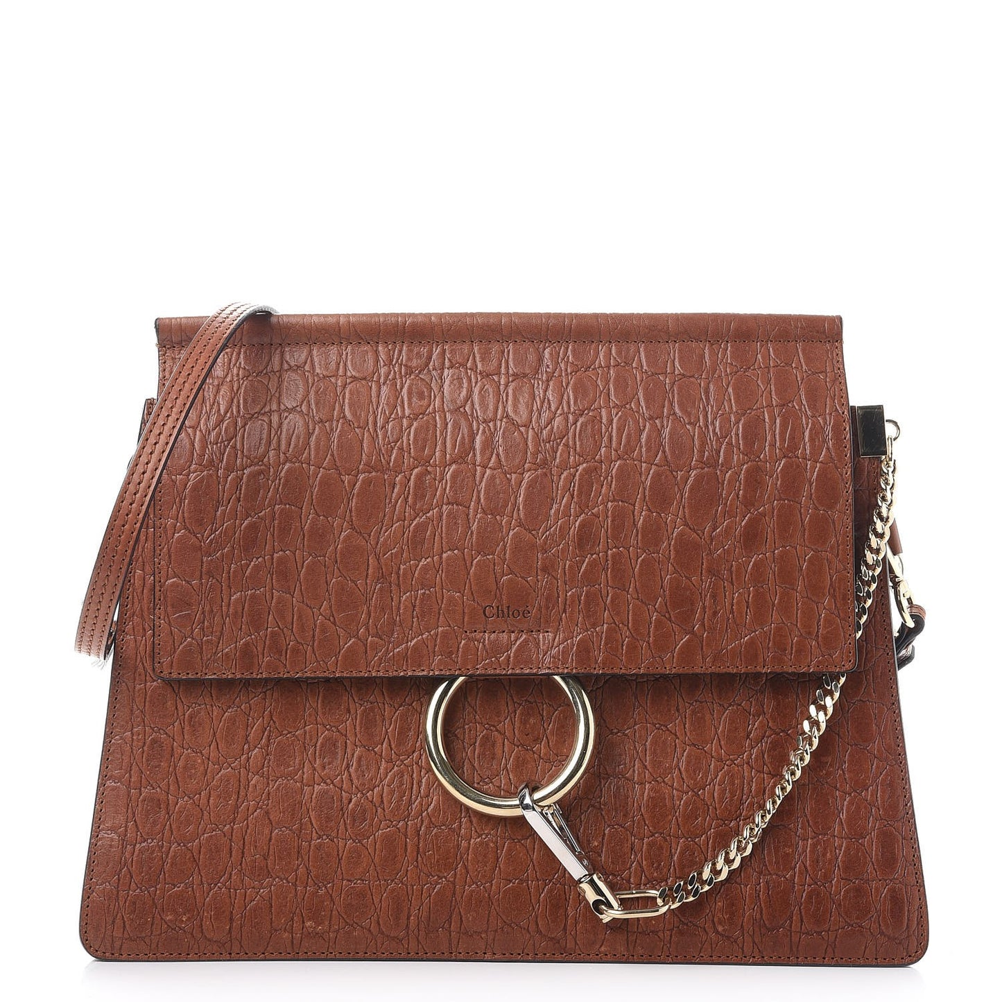 Calfskin Crocodile Embossed Medium Faye Shoulder Bag Mahogany