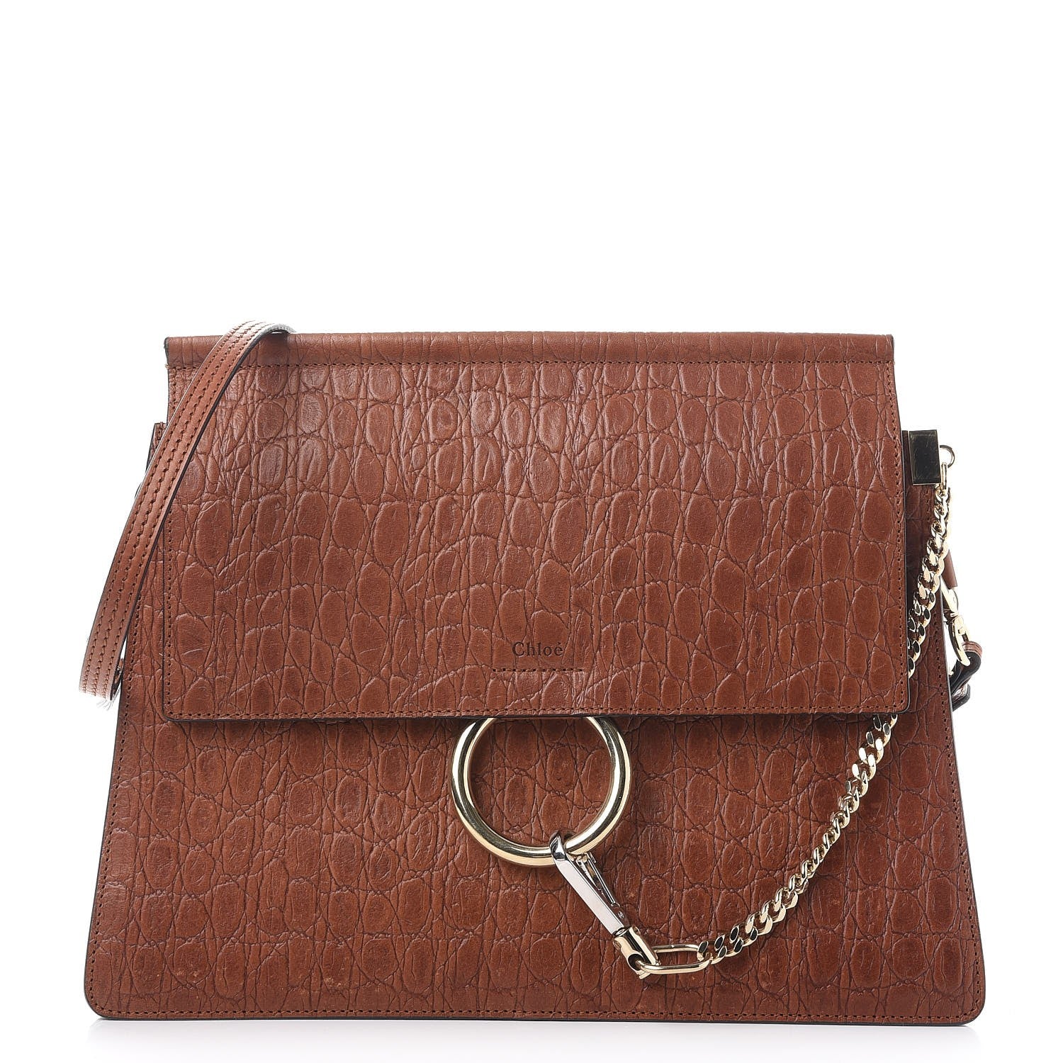 Chloe Calfskin Crocodile Embossed Medium Faye Shoulder Bag Mahogany 1 of 7