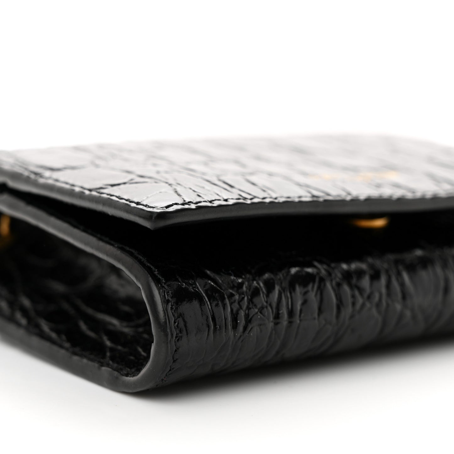 Calfskin Crocodile Embossed Monogram Chain Card Case Black