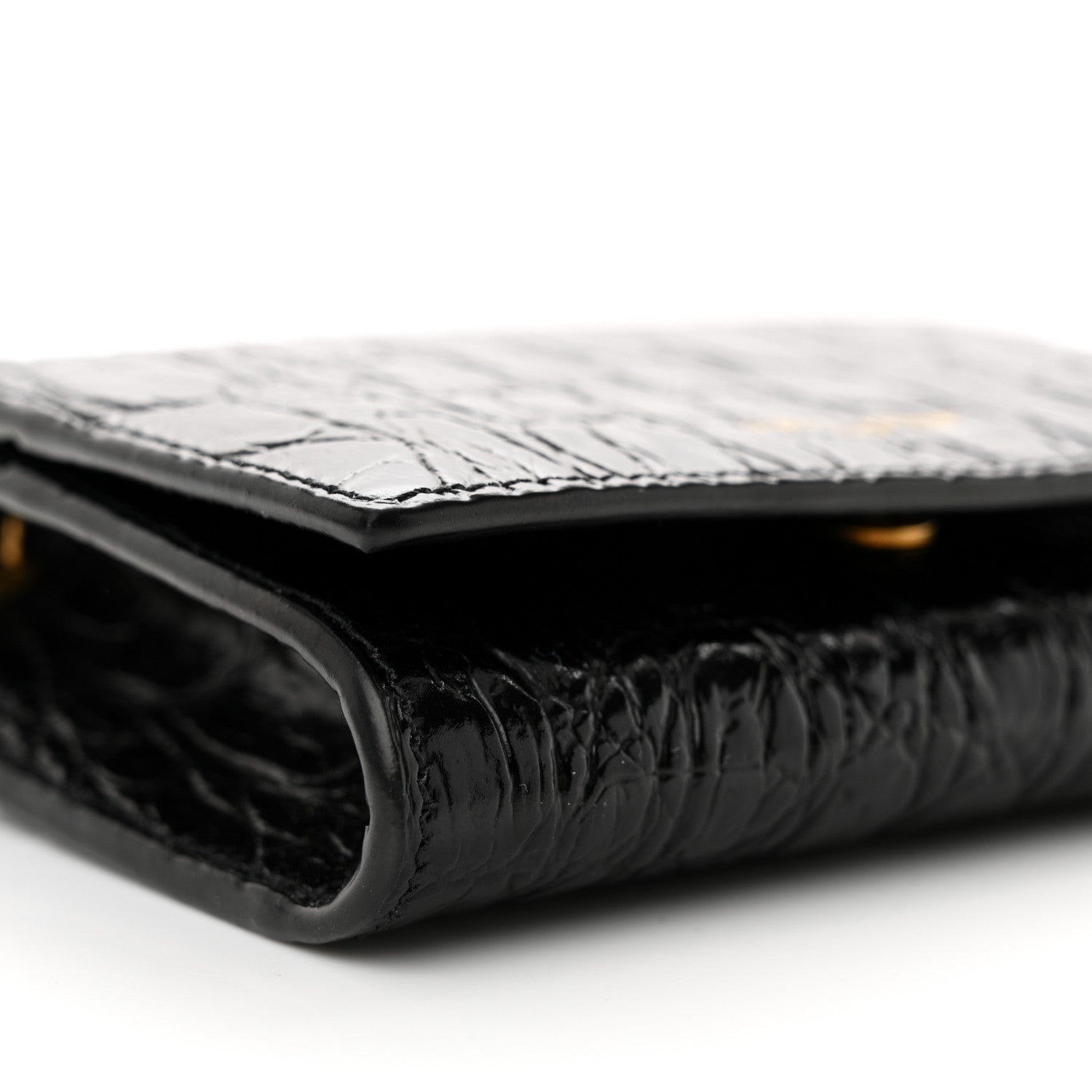 Saint Laurent Calfskin Crocodile Embossed Monogram Chain Card Case Black 10 of 11