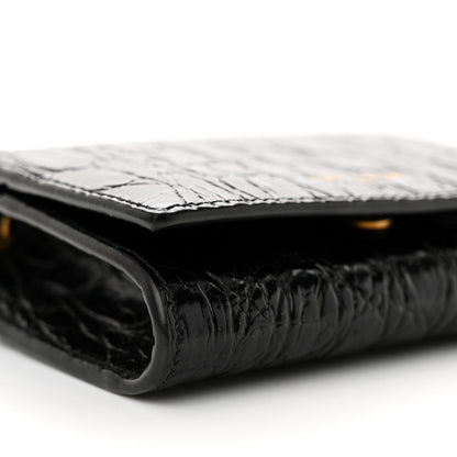 Saint Laurent Calfskin Crocodile Embossed Monogram Chain Card Case Black 10 of 11
