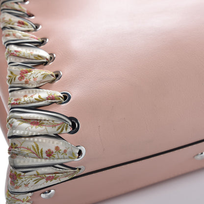 Fendi Vitello Seta Shiny Nappa Ribbon Lace Up Floral Medium Peekaboo Iconic Satchel Baby Pink Multicolor 10 of 10