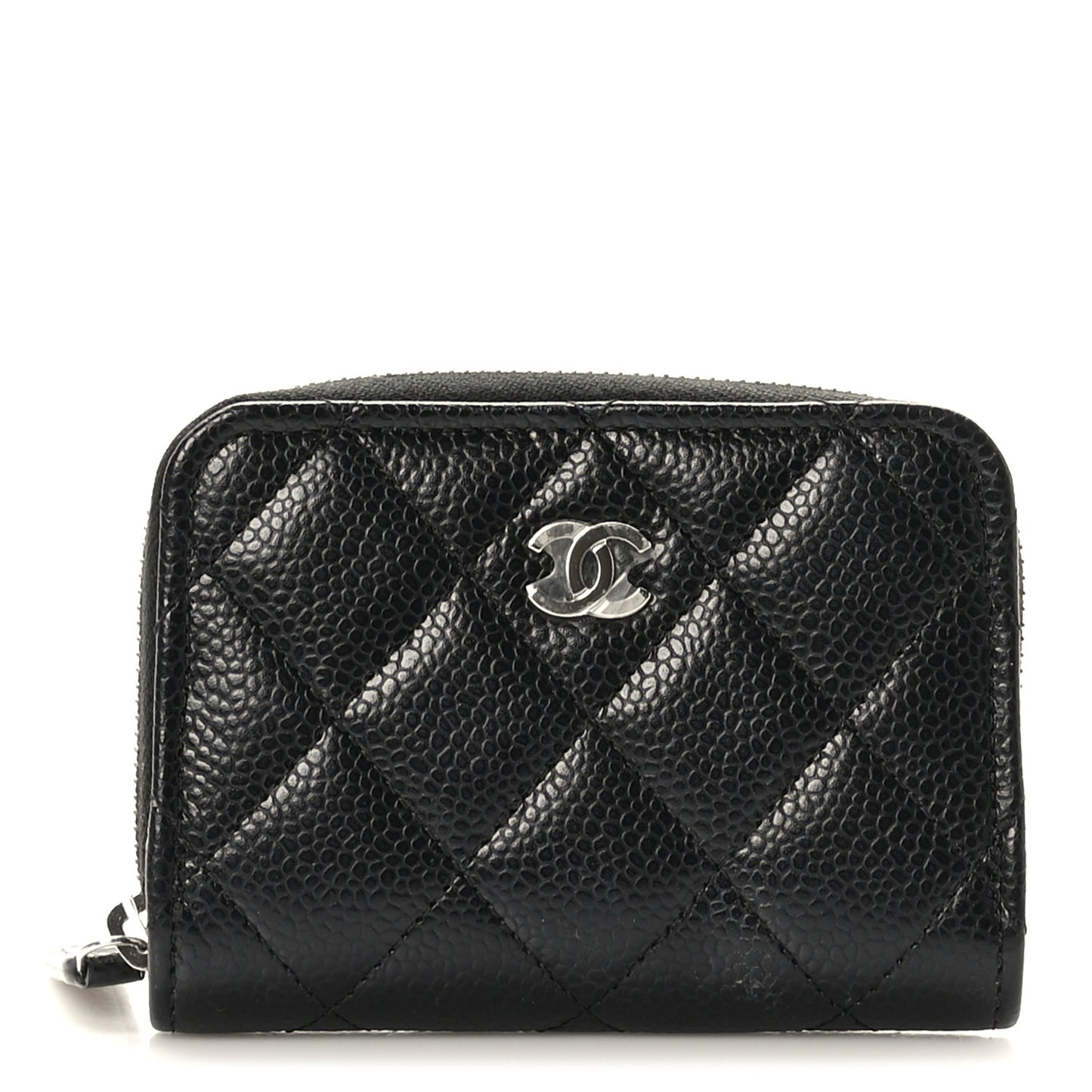 Caviar Quilted Zip Coin Purse Wallet Black