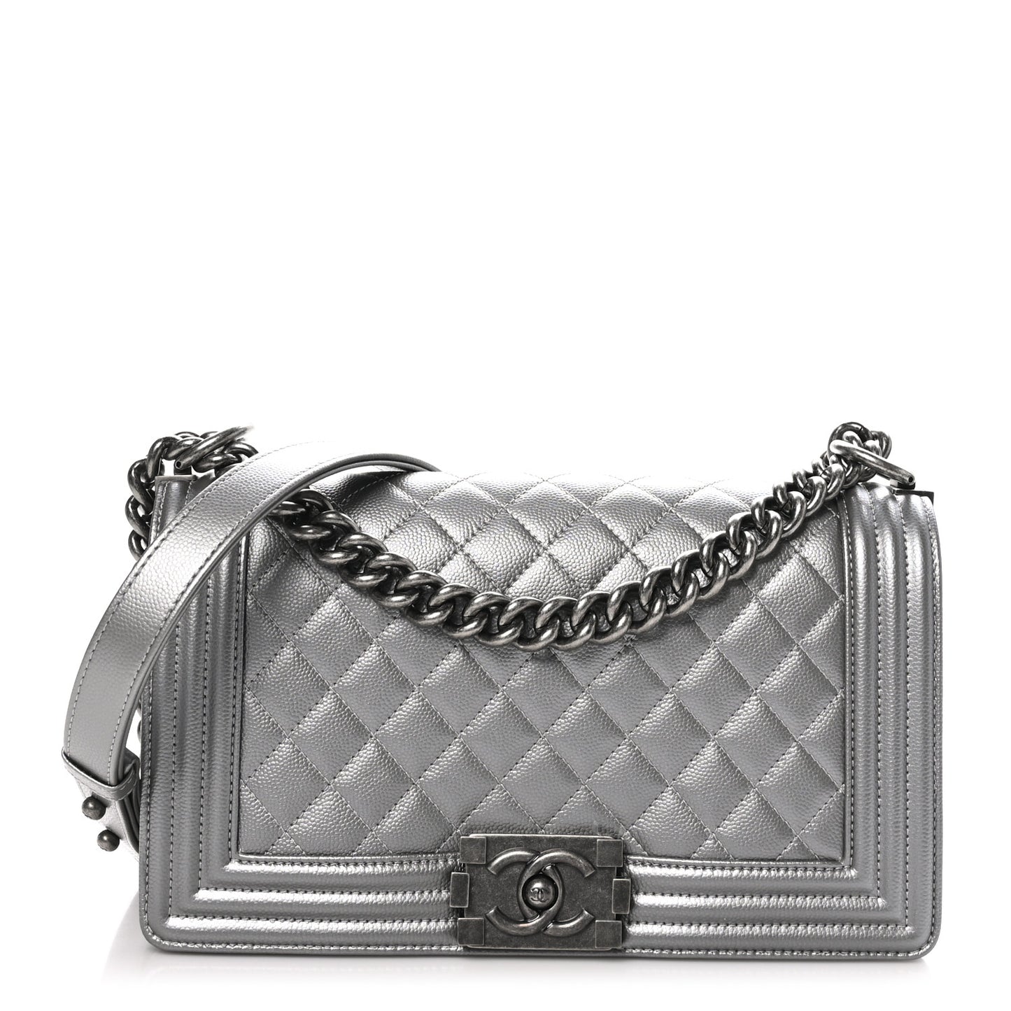 Metallic Caviar Quilted Medium Boy Flap Silver