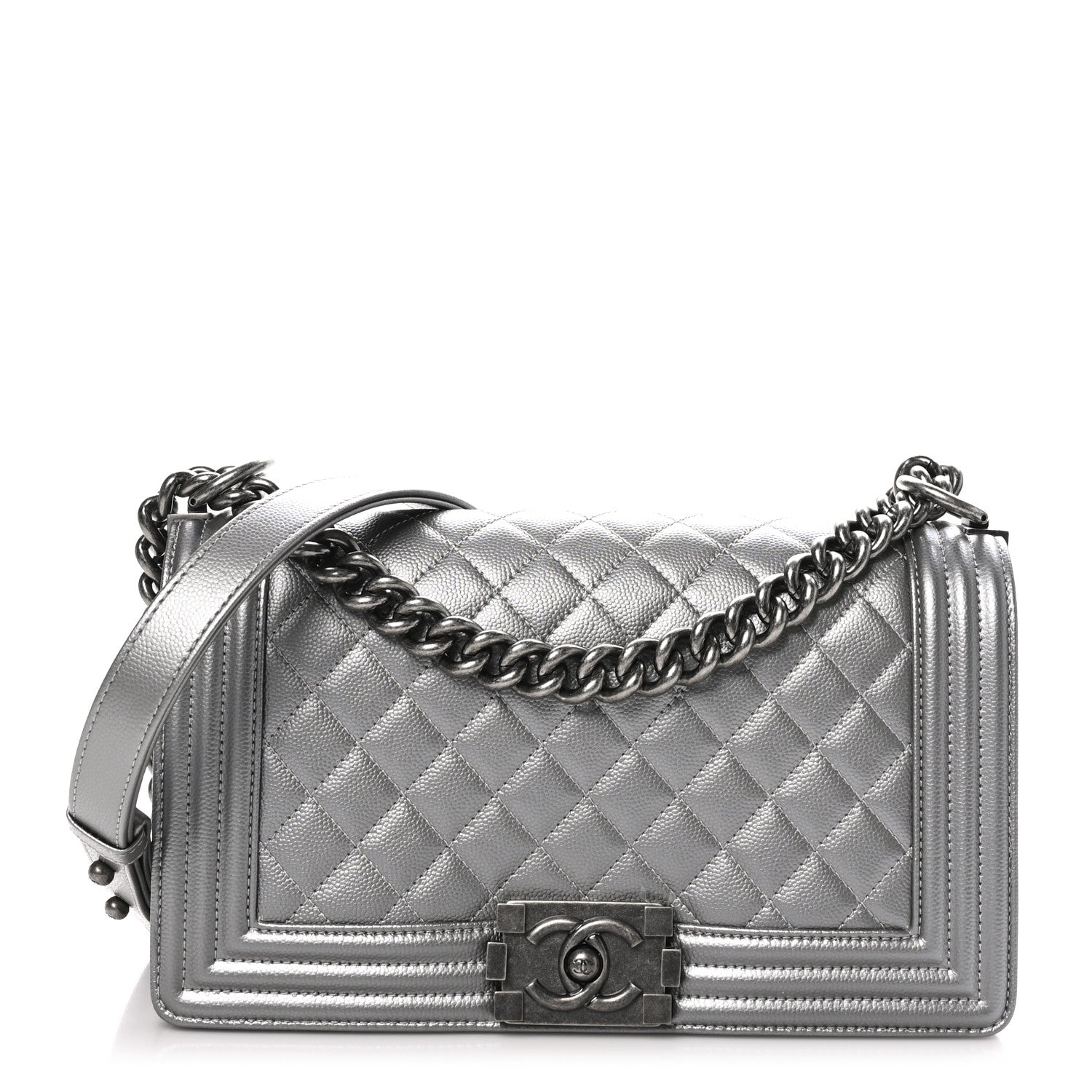 Chanel Metallic Caviar Quilted Medium Boy Flap Silver 1 of 11