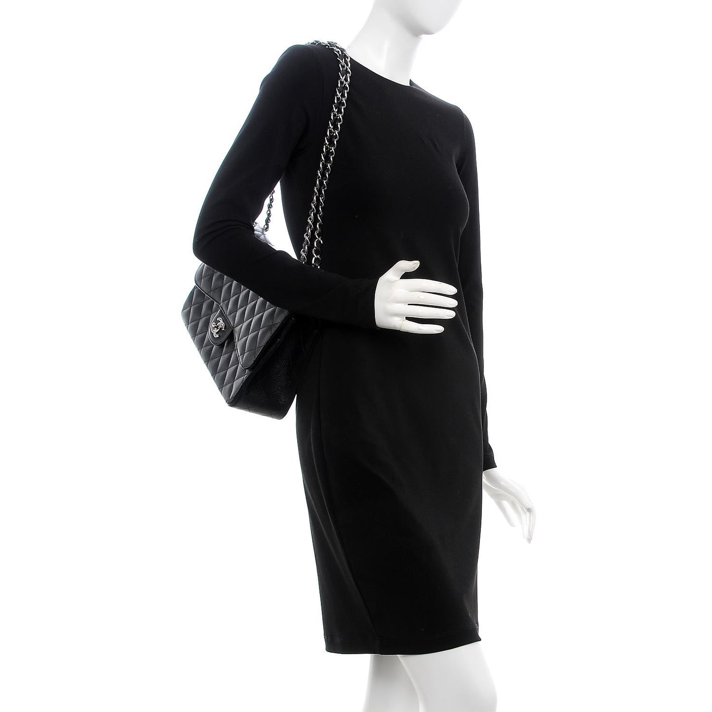 Caviar Quilted Jumbo Double Flap Black
