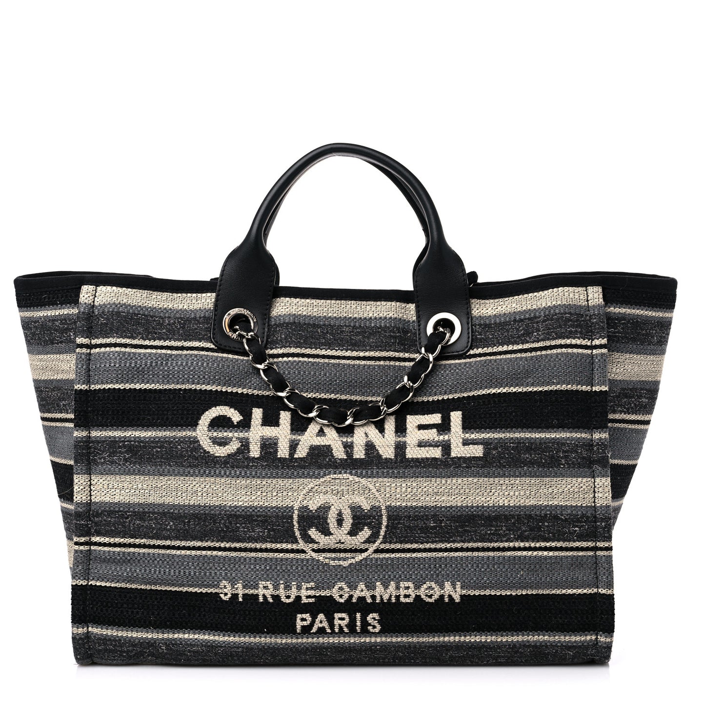Striped Canvas Medium Deauville Tote Black