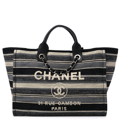 Chanel Striped Canvas Medium Deauville Tote Black 1 of 16