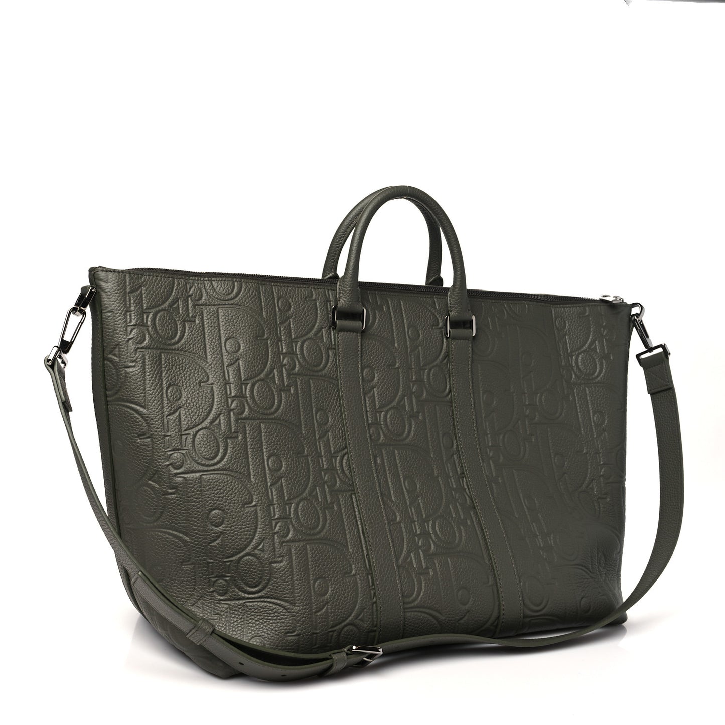 Grained Calfskin Embossed Dior Gravity Weekender 40 Kaki