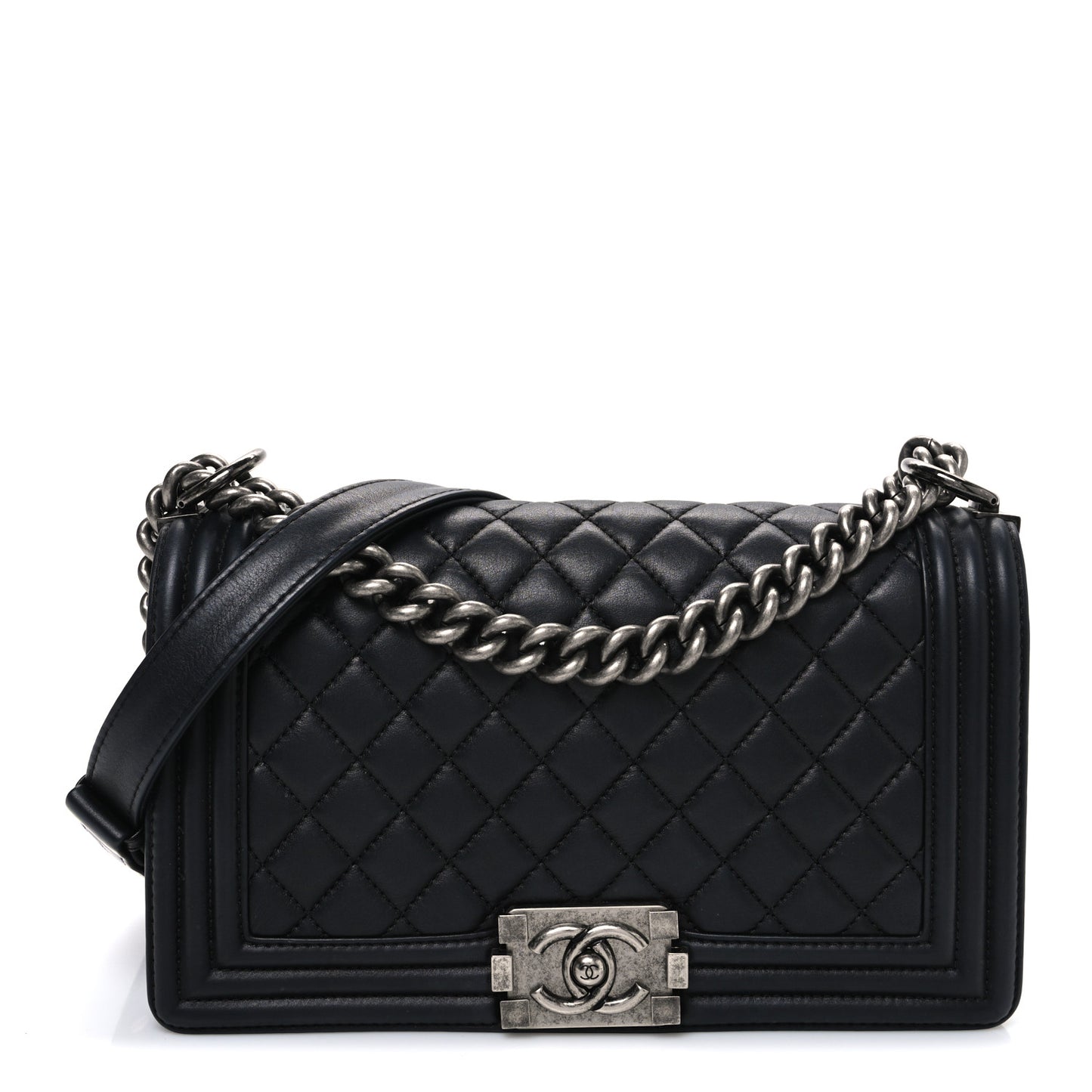 Lambskin Quilted Medium Boy Flap Black