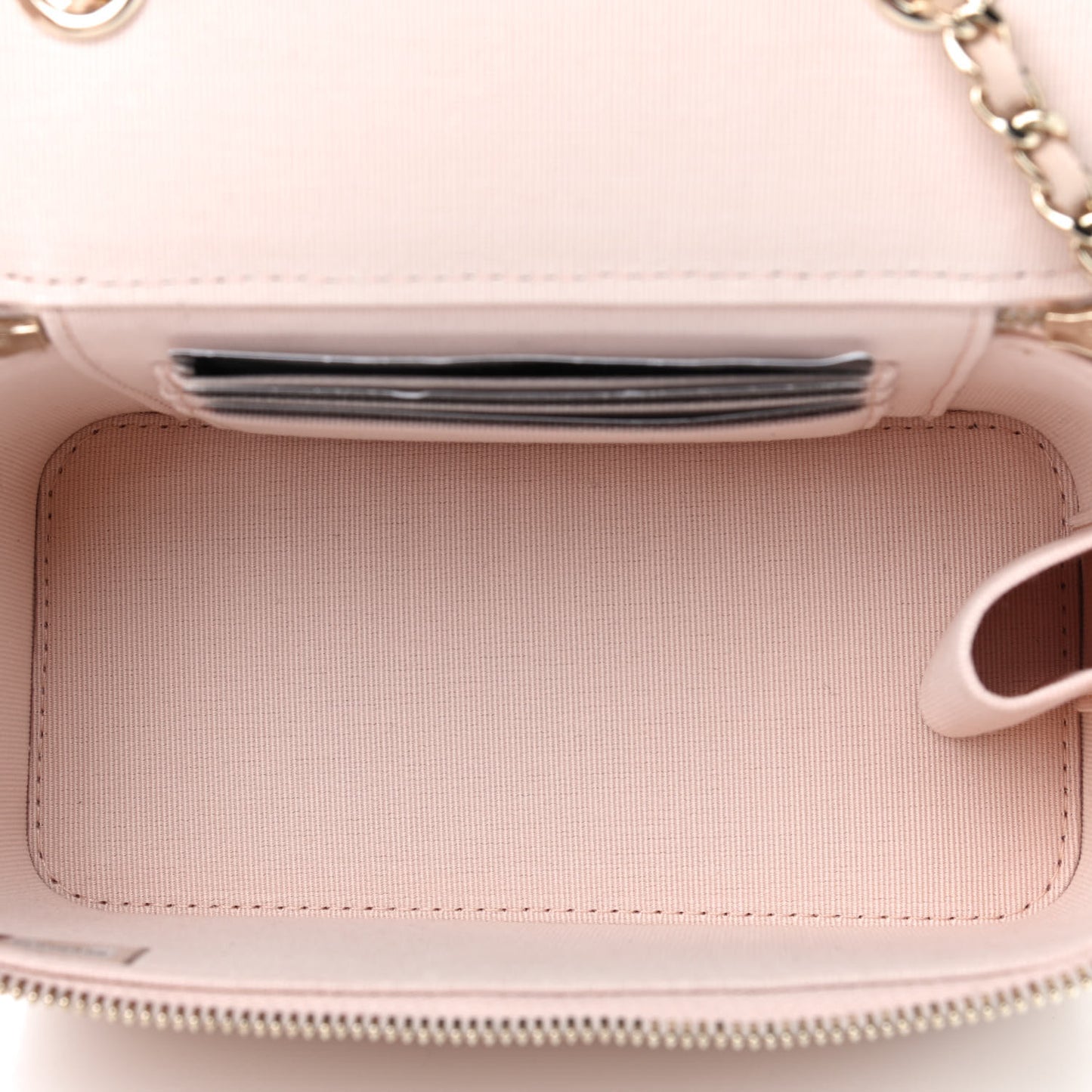 Caviar Quilted Small Vanity Case With Chain Light Beige