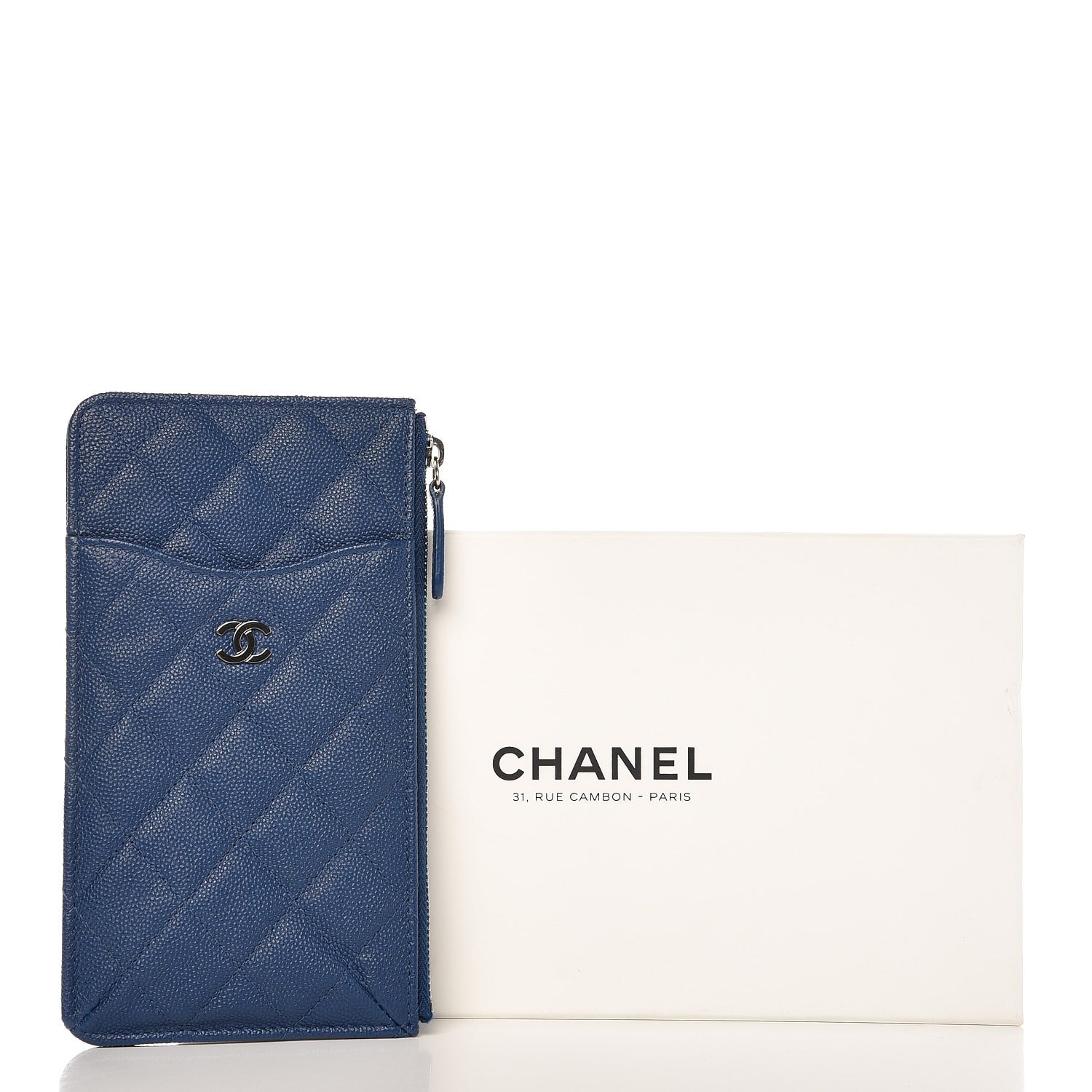 Chanel Caviar Quilted Classic Flat Wallet Pouch Blue 8 of 8