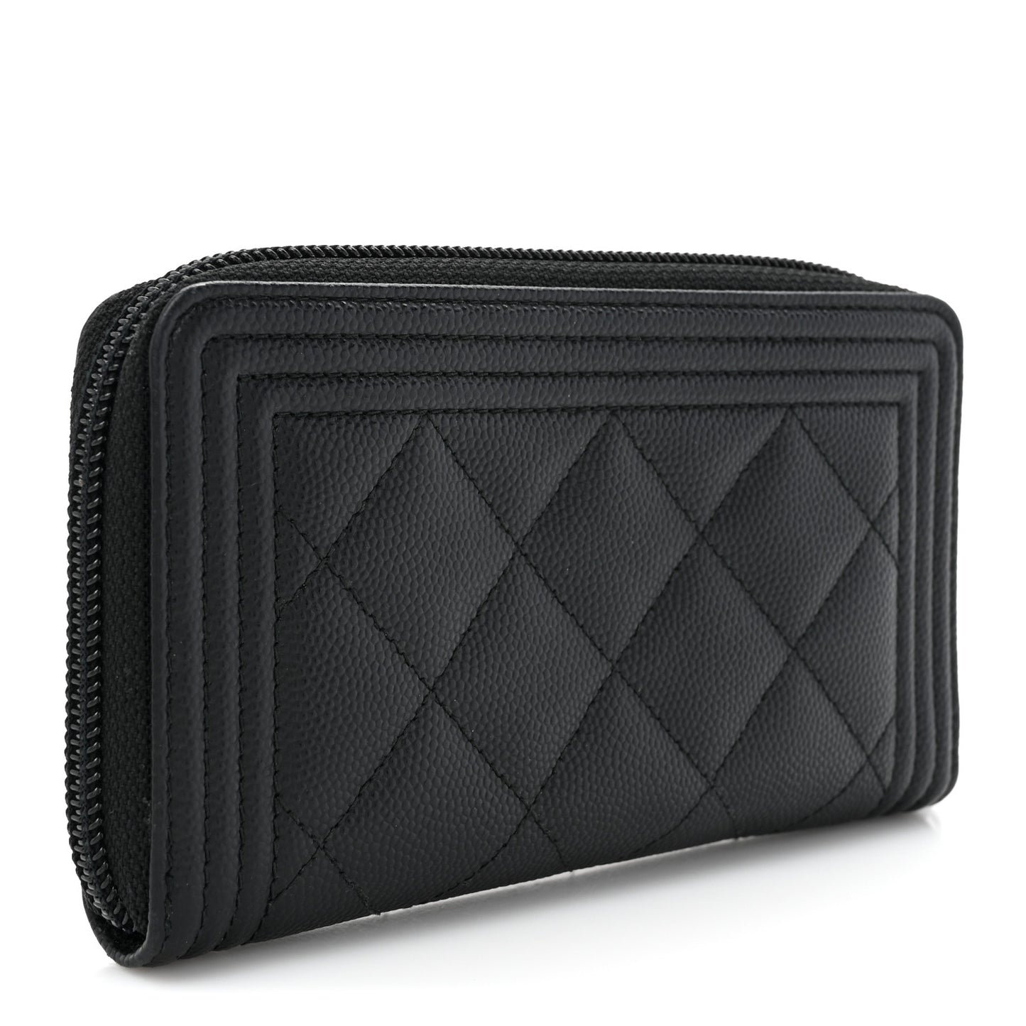 Caviar Quilted Small Boy Zip Around Wallet Black