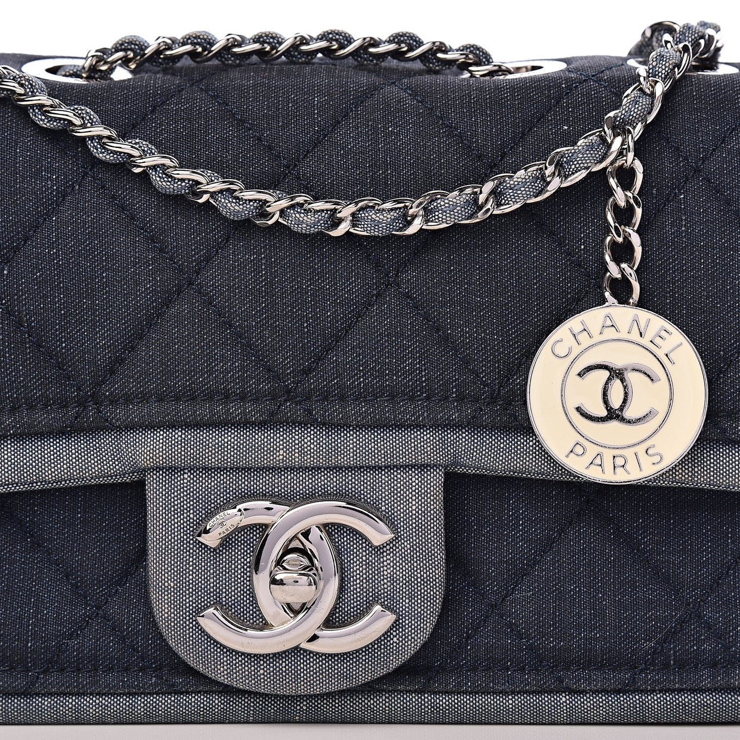 Denim Quilted Small Medallion Flap Blue