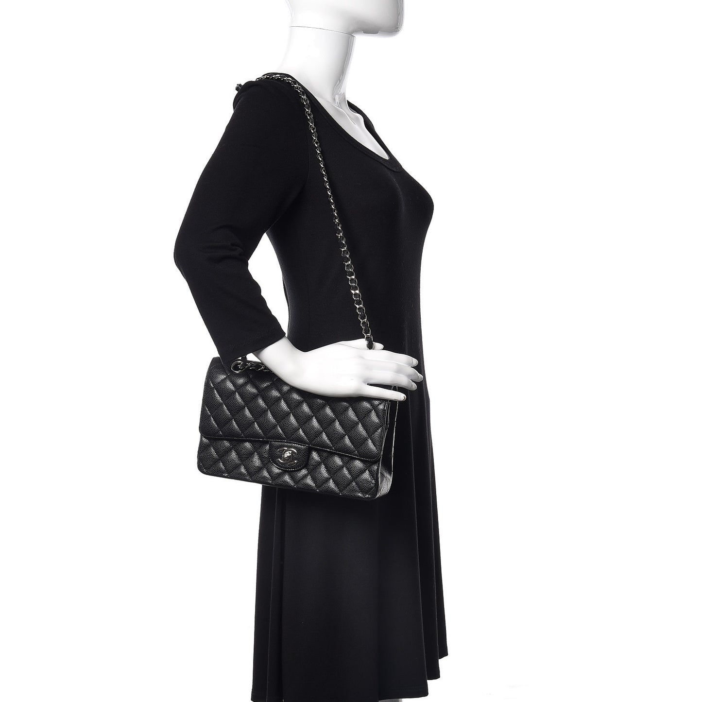 Caviar Quilted Medium Double Flap Black