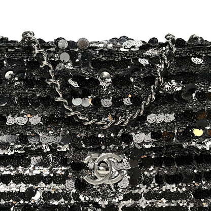 Chanel Sequin Camellia Small Single Flap Silver Black 9 of 12