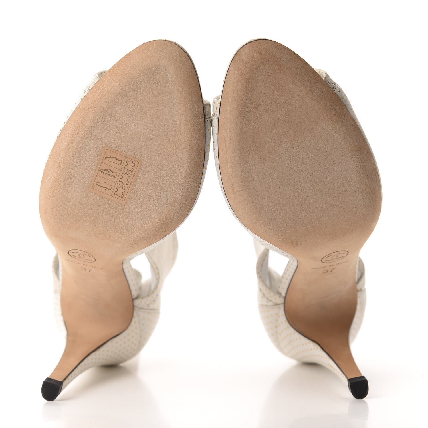 Chanel Calfskin Polka Dot Peep Toe Cut Out Pumps 37 White 11 of 14