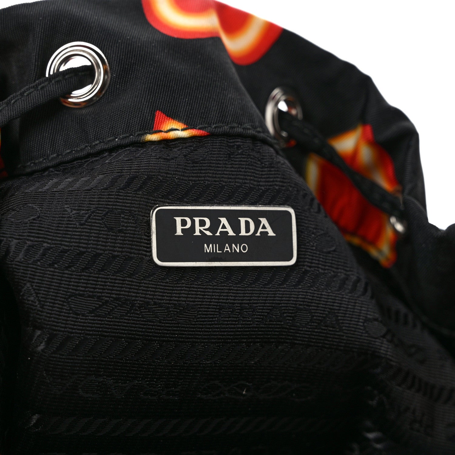 Prada Nylon Saffiano Heart Print Bucket Crossbody Bag Black Fuoco 5 of 7