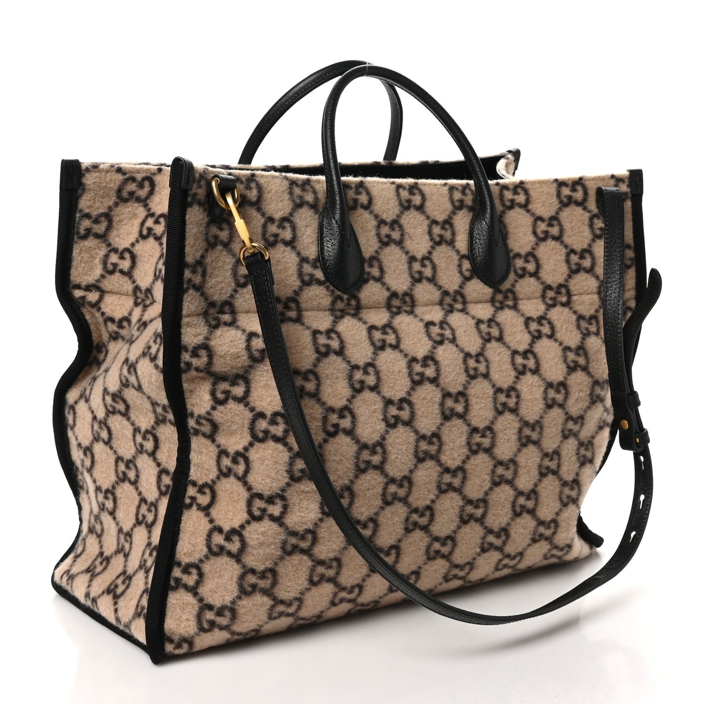 Covered Wool GG Monogram Large Tote Bag Beige Ebony