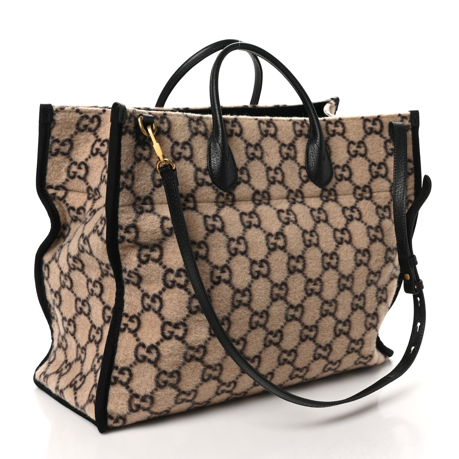 Gucci Covered Wool GG Monogram Large Tote Bag Beige Ebony 3 of 10