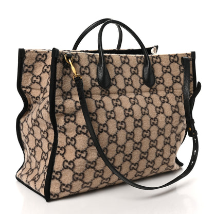 Gucci Covered Wool GG Monogram Large Tote Bag Beige Ebony 3 of 10