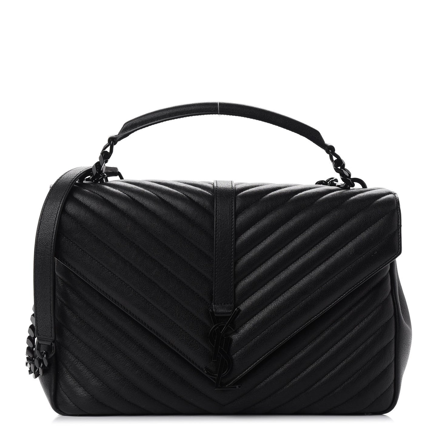 Sheepskin Matelasse Chevron Monogram Monochrome Large College Satchel Black