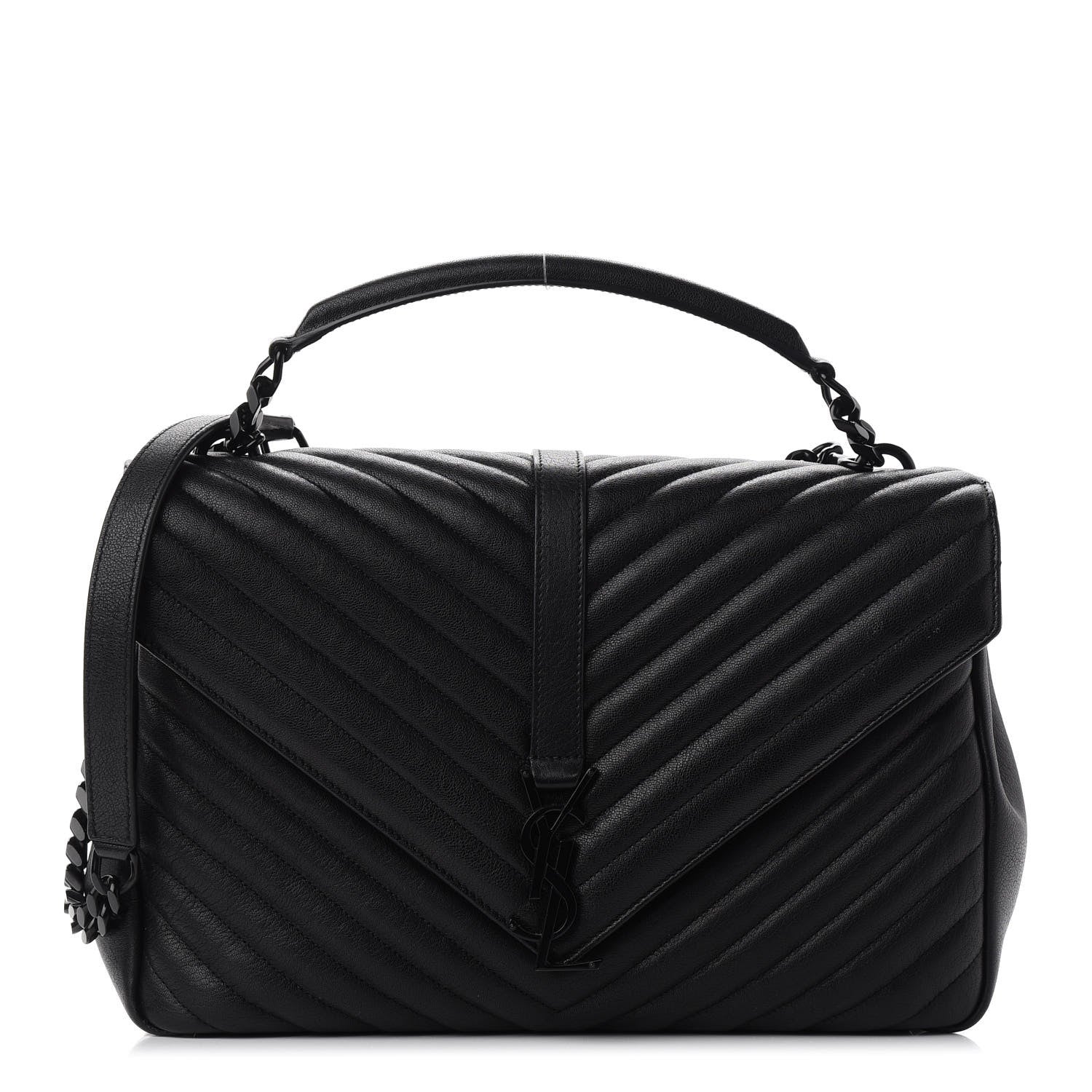 Saint Laurent Sheepskin Matelasse Chevron Monogram Monochrome Large College Satchel Black 2 of 18