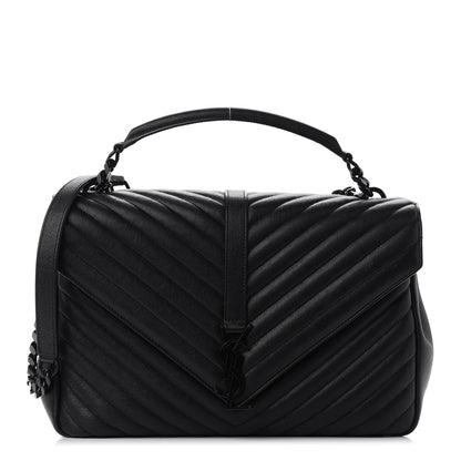 Saint Laurent Sheepskin Matelasse Chevron Monogram Monochrome Large College Satchel Black 2 of 18