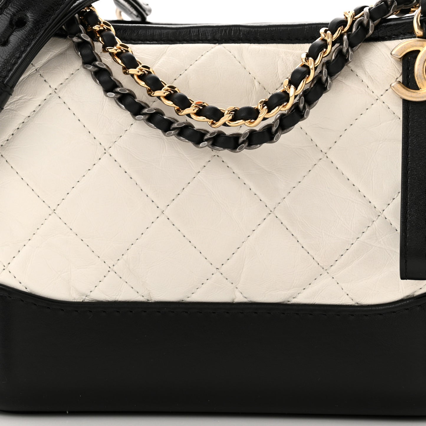 Aged Calfskin Quilted Small Gabrielle Hobo Black White