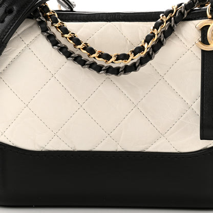 Chanel Aged Calfskin Quilted Small Gabrielle Hobo Black White 8 of 10