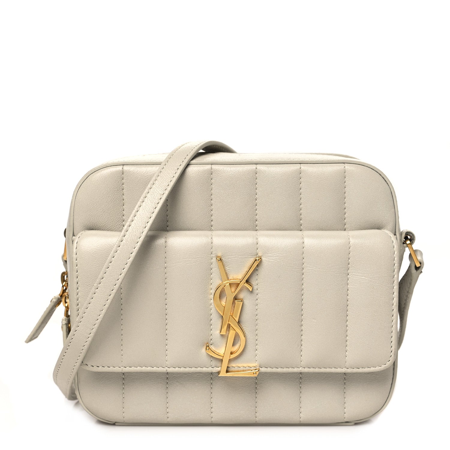 Saint Laurent Lambskin Matelasse Monogram Vicky Camera Bag White 2 of 23