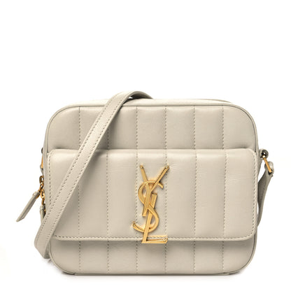 Saint Laurent Lambskin Matelasse Monogram Vicky Camera Bag White 2 of 23