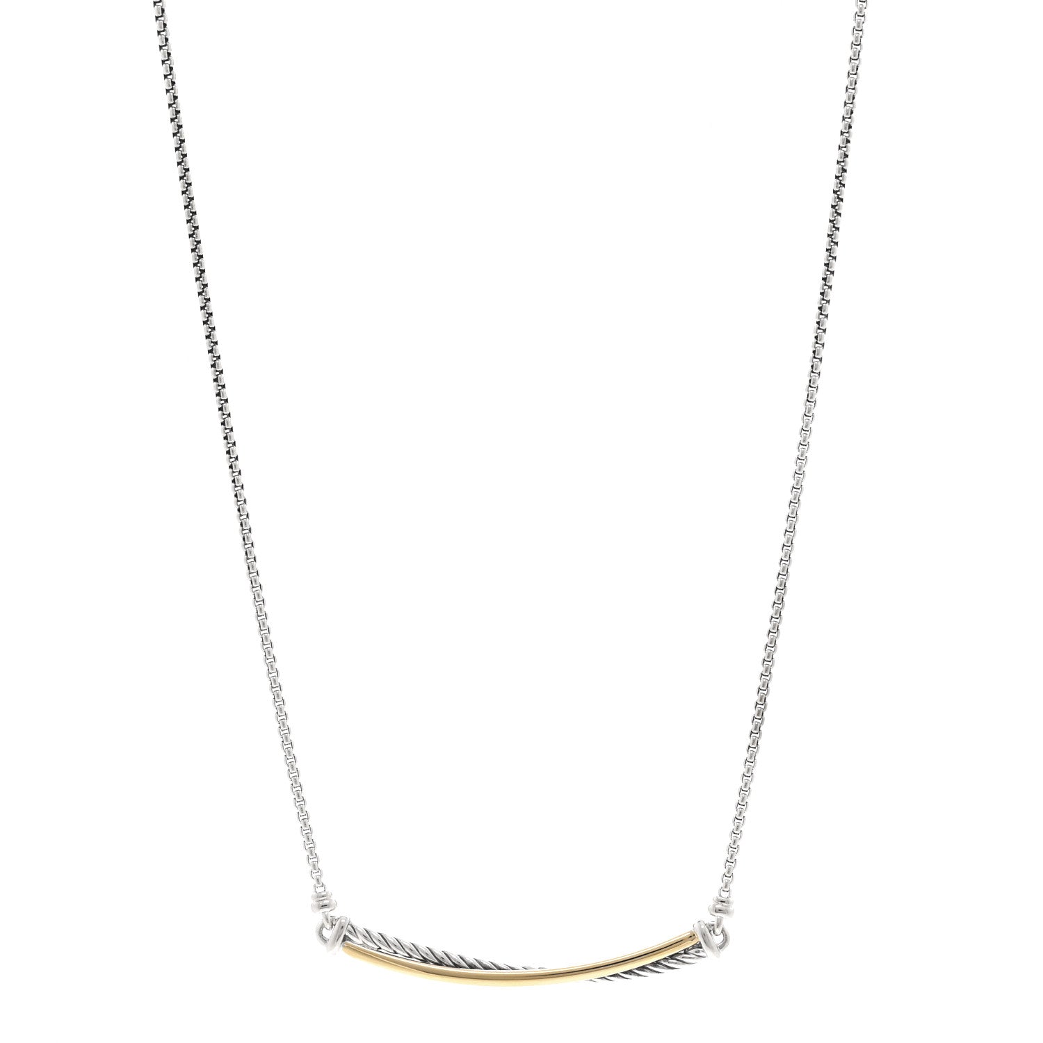 David Yurman Sterling Silver 18K Yellow Gold Crossover Bar Pendant Necklace 1 of 4