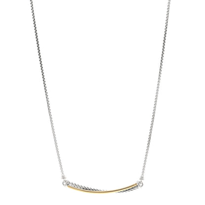 David Yurman Sterling Silver 18K Yellow Gold Crossover Bar Pendant Necklace 1 of 4